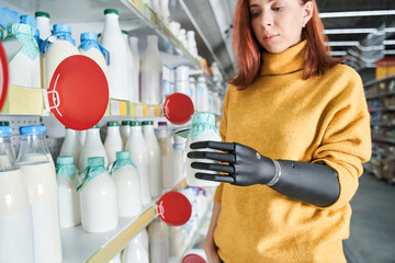 Woman having shopping in the supermarket grocery store
