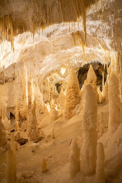 Grotte di Frasassi, Marche, Italy. Stalactites and stalagmites in one of the most famous caves of Italy