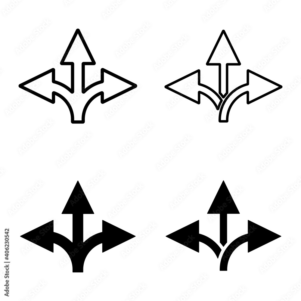 Poster three arrows direction icon. vector set of three arrows directions icons. icons isolated. vector set