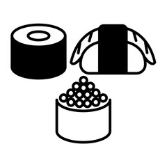 Sushi roll flat set icon. Pictogram for web. Line stroke. Isolated on white background. Vector eps10