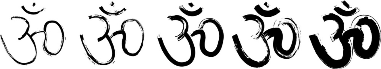 Set of the Om or Aum symbols. Hinduism flat vector icon.Black ink handwriting. Vector