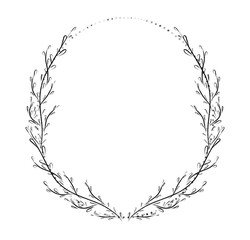 Botanical frame. Floral background. Leavse hand drawn frame. Delicate floral wreath illustration. Line drawing branches, plants, herbs. Leaf logo. Wedding invitation stationary. High quality photo