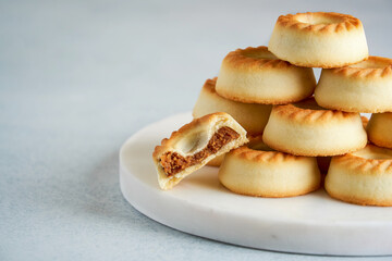 Traditional arabic sweets.  Maamoul cookies with dates  .Close up