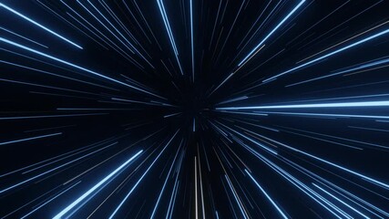 Slowly flying through space then entering hyperspace and slowing down. Colorful speed of light seamless loop animation.