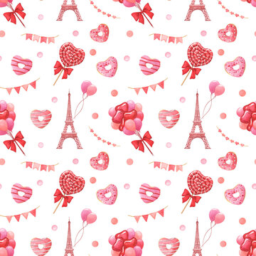 Valentine's day hand-drawn watercolor pattern
