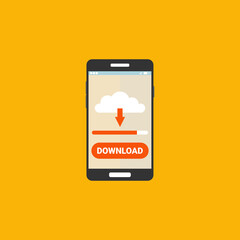 Smartphone with file download. Downloading process concept. Vector illustration.