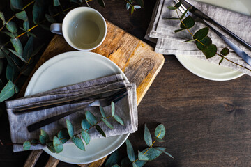 Place setting with eucalyptus