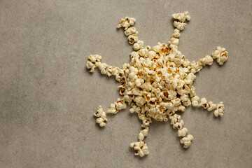 coronavirus shape made of popcorn, popcorn day
