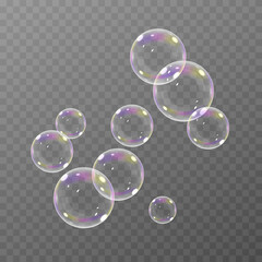 Vector soap bubble. Realistic soap bubble png, glare. Foam bubbles png. Powder, soap, detergent. Vector image.