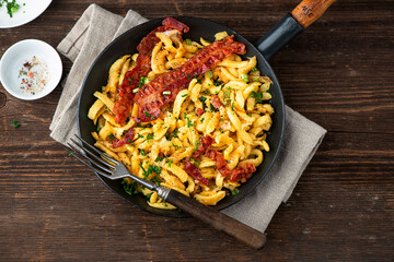 Spaetzle with bacon and onion, German cuisine