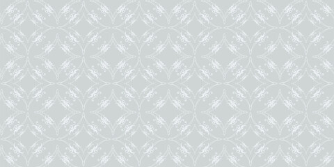 Stylish decorative background pattern with floral ornaments. Gray shades. Seamless wallpaper texture