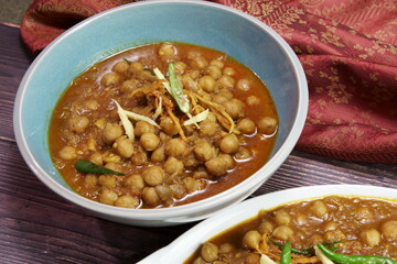 Top down view of a bowl of spicy and tangy Amritsari Chole