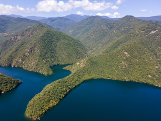 Aerial view of Vacha Reservoir, Bulgaria