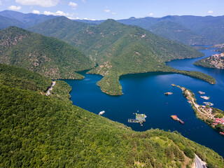 Aerial view of Vacha Reservoir, Bulgaria