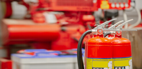 Inspection Fire extinguisher and fire hose,Ready to use in the event of a fire.Safety first concept.