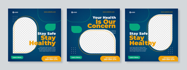 Healthcare Post Template Social Media Banners. Blue and Green background color - Vector