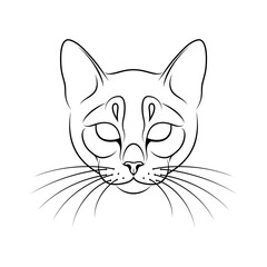 Engraving of stylized cat portrait on white background.. Line art. Stencil art. Stylized cat face. Cat outline.