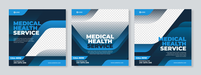 Healthcare Post Template Social Media Banners. Blue background color - Vector