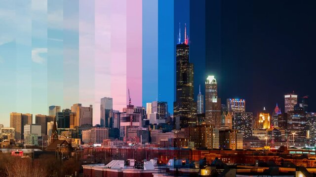 Chicago Cityscape From Day to Night
