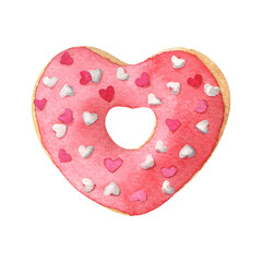 Watercolor heart shaped donut with red glaze