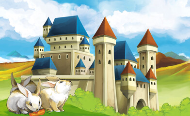 Obraz na płótnie Canvas cartoon nature scene with castle in the background illustration