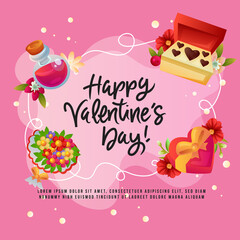 happy valentine day card with colored item set