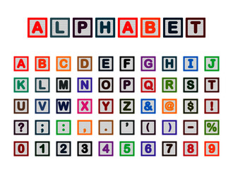 Wood cube alphabet. Vector font.