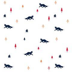 Illustration pattern fox with tree and background