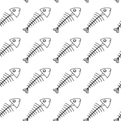 Fish skeleton seamless pattern. Vector illustration. Scribble. Hand drawing.
