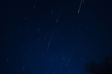 long exposure picture of stars moving in circular motion. looking like meteor shower