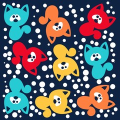 Illustration pattern cute cat with colors and dots with background for fashion design or others products.