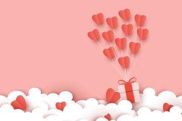 happy valentine day background vector template, cute paper cut style wallpaper with soft pink color and flying love element