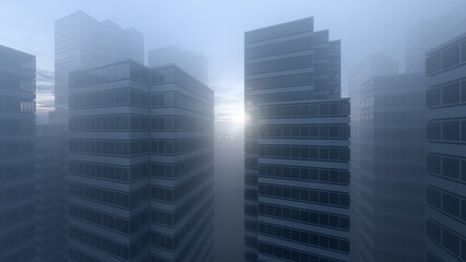 Fototapeta premium Modern city architecture on sunset. 3D Rendering.