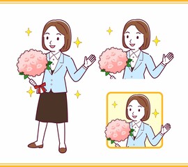 Young woman in a light blue suit