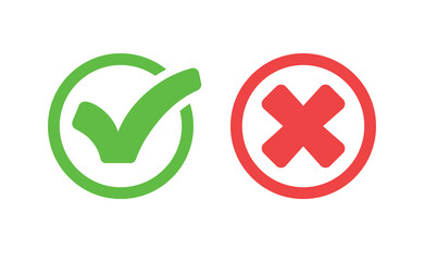 Check mark icons. Green tick and red x. Symbols of approval.