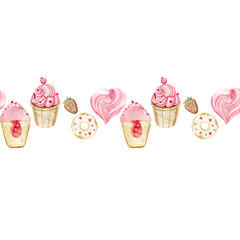 Ornament in a line of sweets pink cupcakes, donuts, candy