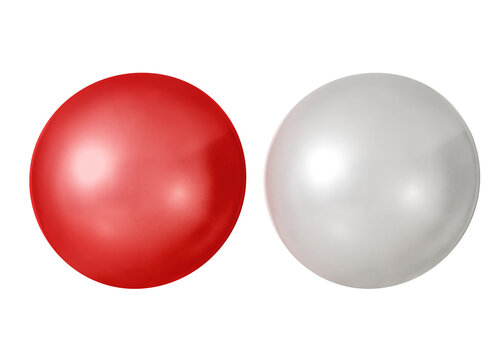 White and red rubber balls separate with white background.