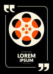 Movie and film poster design template background with vintage retro film reel