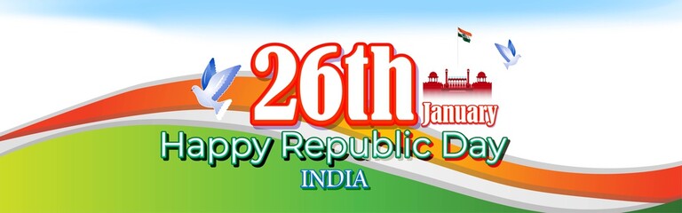 Vector illustration of Happy Republic day concept banner,  26 January, national holiday of India, Indian flag, pigeon, illustration poster.
