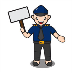 cute cop mascot with blackboard, funny cop cartoon character on white background, design eps 10