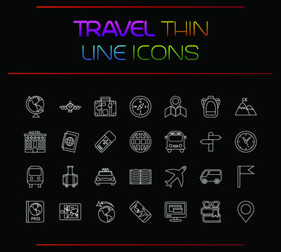 Travel thin line icons set. Tourism symbols. Vector illustration.