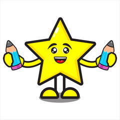 mascot star with pencil, cartoon character star vector design eps 10
