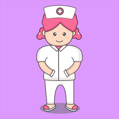cute beautiful nurse mascot, cartoon nurse character with eps 10 vector design