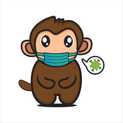 cute monkey mascot with mask, cute monkey character vector eps 10