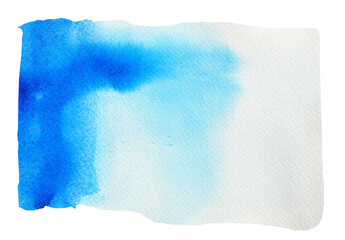 Color gradient from dark to light , Blue stains flow on white surface , Illustration abstract and bright background from watercolor hand draw on paper