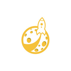 Rocket Launching Out of The Moon Logo Design Graphic Concept