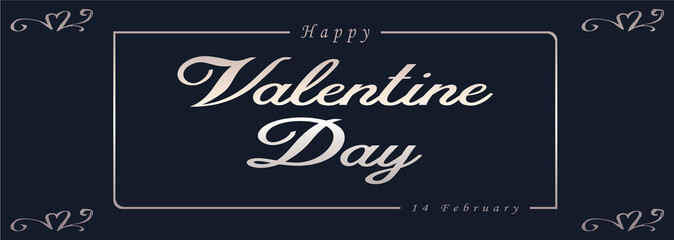 Valentine Lettering Calligraphy. Handwriting Vector with Silver Text Color, isolated on Black background. Usable for Banner, Poster, Greeting cards, Web, Presentation.