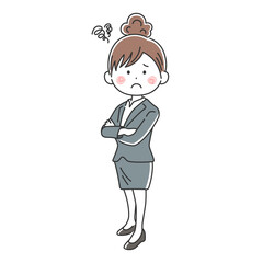 腕組みをして困っているビジネスウーマンのイラスト