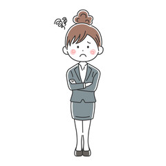 腕組みをして困っているビジネスウーマンのイラスト