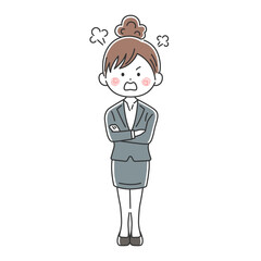 腕組みをして怒っているビジネスウーマンのイラスト